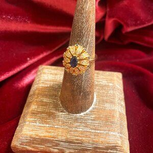 Sapphire Sunset Crystal Halo Ring Size 6